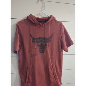 Under armour men's small short sleeve hooded shirt Orange red spring summer bull